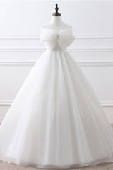 Elegant Strapless White Long Wedding Dresses with Bow