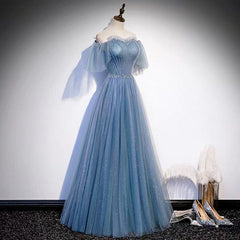 Glitter Fairytale Tulle Dusty Blue Prom Dress