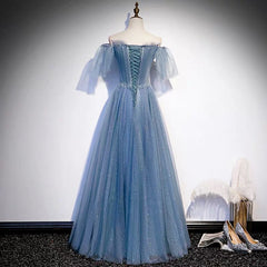 Glitter Fairytale Tulle Dusty Blue Prom Dress