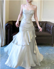 Sliver Grey Satin Straps Long Formal Gown, Cute Long Prom Dress