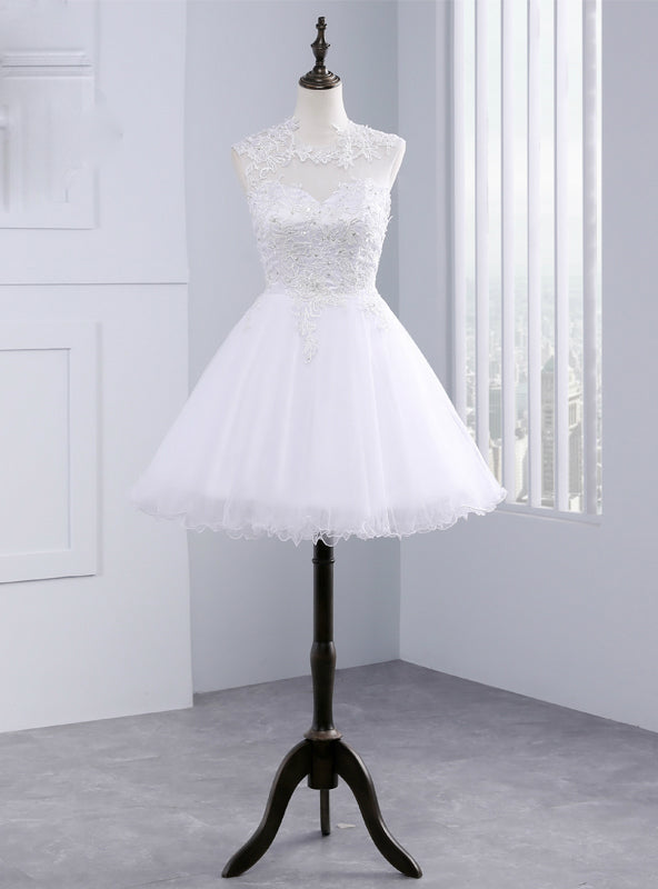 A line Beach Short Tulle Lace Wedding Dresses Backless