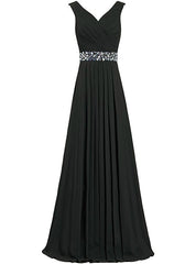 A-Line Chiffon V-neck Floor Length Bridesmaid Dress With Beading