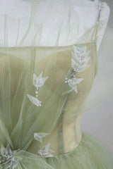 A Line Corset Back Sage Green Tulle Long Dresses