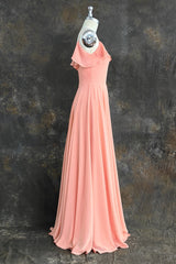 A-line Floor Length Spaghetti Straps Ruffles Long Bridesmaid Dresses