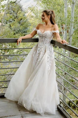 A Line Off the Shoulder Appliques Long Wedding Dresses Bridal Gown