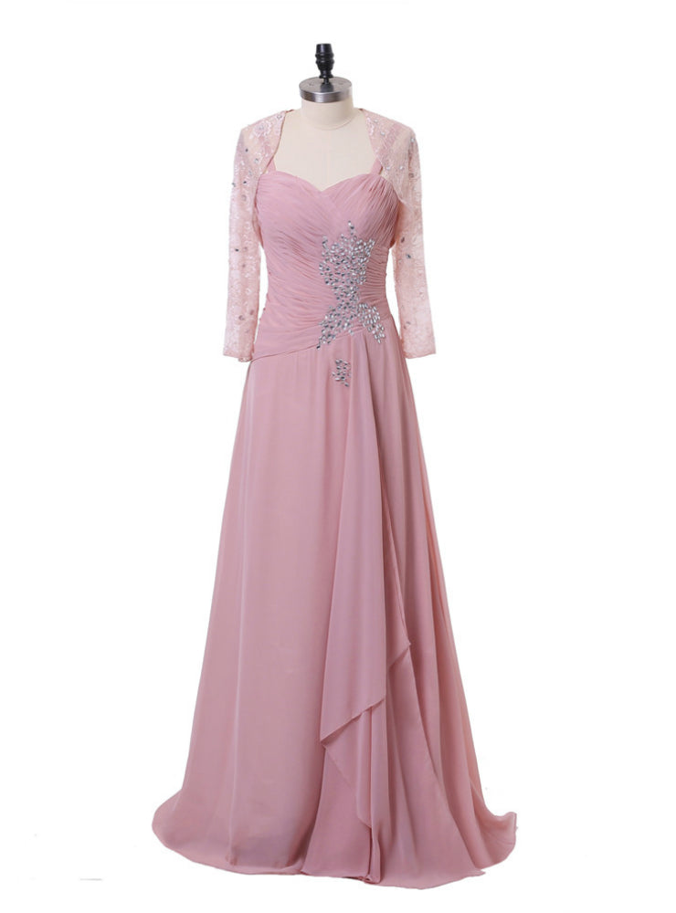 A-line Pink Chiffon Beaded Mother Of The Bride Dresses With Jacket