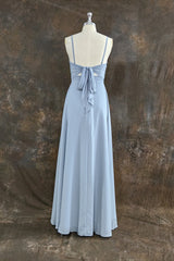 A-Line Spaghetti Straps Ruched Long Chiffon Bridesmaid Dress with Slit