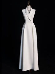 A-Line White V-neck Sleeveless Prom Dress