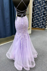 Lavender Spaghetti Straps Mermaid Prom Dress With Appliques