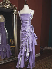 Light Purple Vintage Floral Dress Asymmetrical Hem Prom Gown