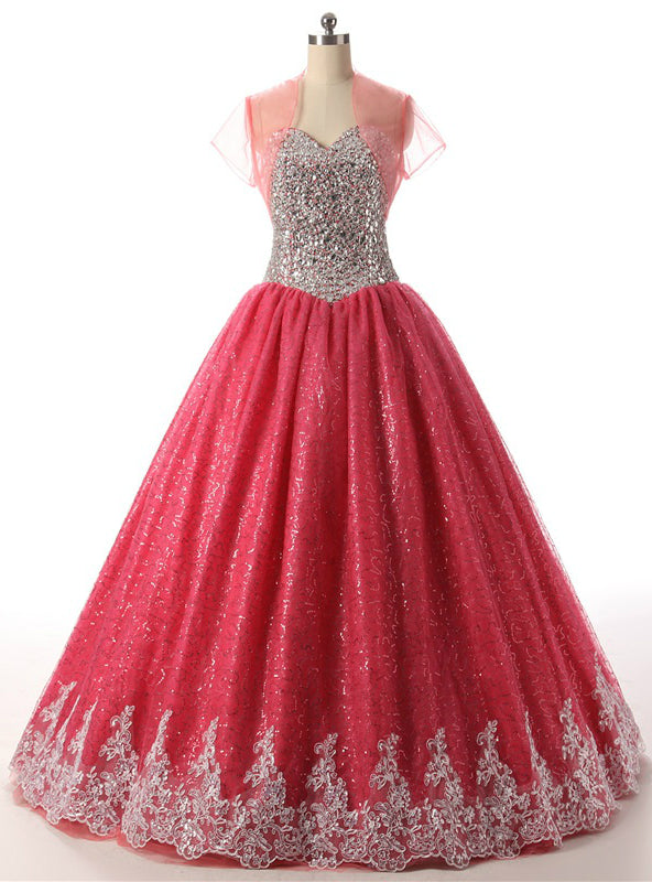 Ball Gown Sequins Red Tulle Bling Bling Sweetheart Quinceanera Dresses