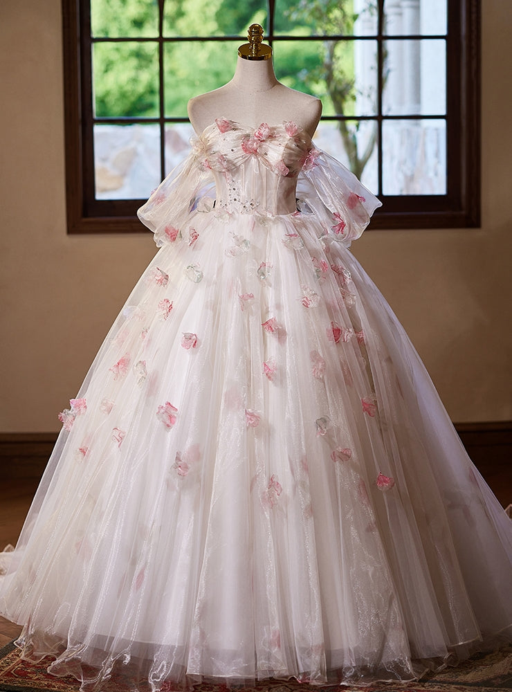 Ball Gown Tulle 3D Flower Off the Shoulder Quinceanera Dress