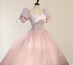 Ball-Gown Tulle  Pink Sweetheart Floor-Length Graduation Birthday Party Dress with Sequined