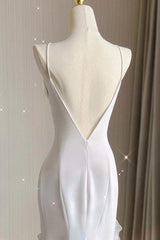 Beige White Sheath Halter Backless Wedding Dress