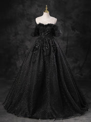 Black Ball Gown Appliques Beading Quinceanera Dress