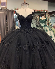 Black Ball Gown Quinceanera Dresses with Flowers