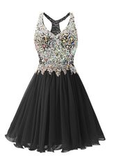 Black Chiffon Crystal Homecoming Dress