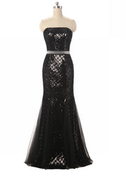 Black Mermaid Sequins Strapless Beading Prom Dress