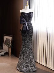 Black Mermaid Sequins Strapless Prom Dress