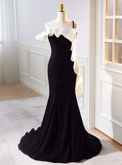 Black Mermaid Velvet Spaghetti Straps Prom Dress