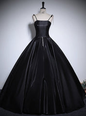 Black Satin Spaghetti Straps Quinceanera Dress