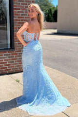 Black Strapless Prom Dress with Appliques