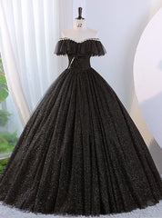 Black Tulle Sequins Beading Off the Shoulder Quinceanera Dress