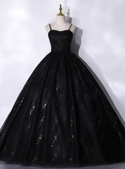 Black Tulle Sequins Straps Quinceanera Dress