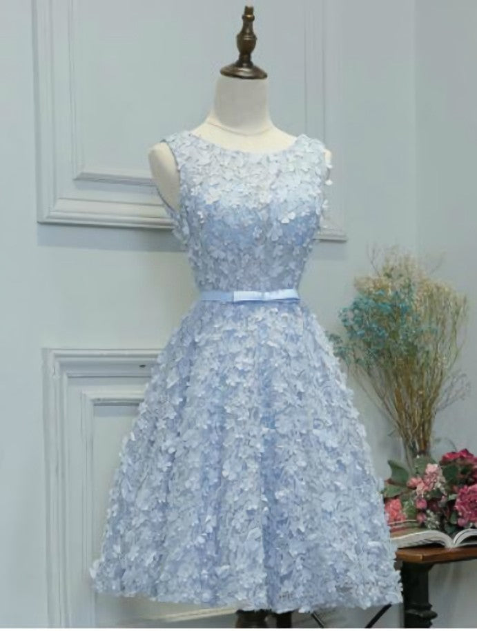 Blue 3D Appliques Homecoming Dress