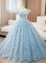 Blue Ball Gown Off the Shoulder Quinceanera Dress