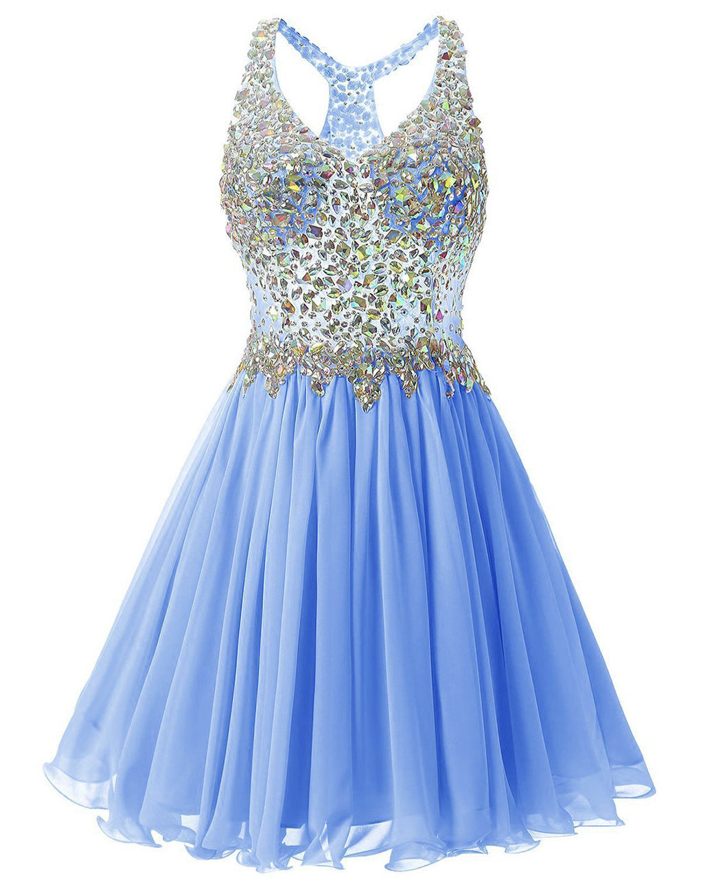 Blue Chiffon Crystal Homecoming Dress