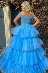 Blue High Low Homecoming Prom Dress with Lace