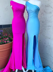 Blue Mermaid One Shoulder Satin Prom Dress