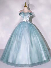 Blue Tulle Off the Shoulder Beading Quinceanera Dress