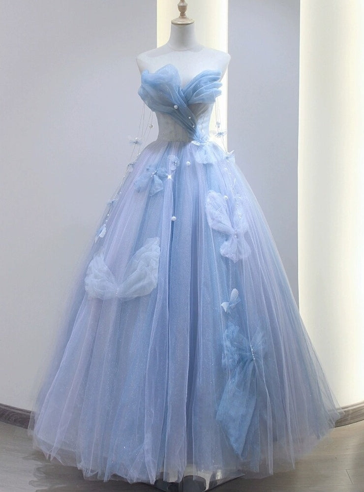 Blue Tulle Off the Shoulder Butterfly Prom Dress