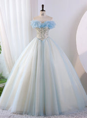 Blue Tulle Sequins Quinceanera Dress