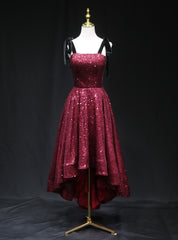 Burgundy Sequins Straps  Prom Dress