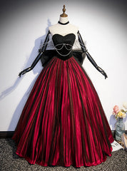 Burgundy Strapless Black Tulle Bow Prom Dress