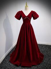 Burgundy Velvet Deep V-neck Backless Crystal Prom Dress