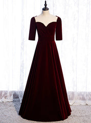 Burgundy Velvet Short Sleeve Scoop Prom Dress