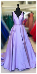 Simple Purple Satin Long Prom Dresses Purple Formal Dresses, Graduation School Party Gown