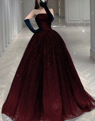 Gorgeous Black and Red Tulle Shiny Tulle Long Evening Dress, Black and Red Formal Gown