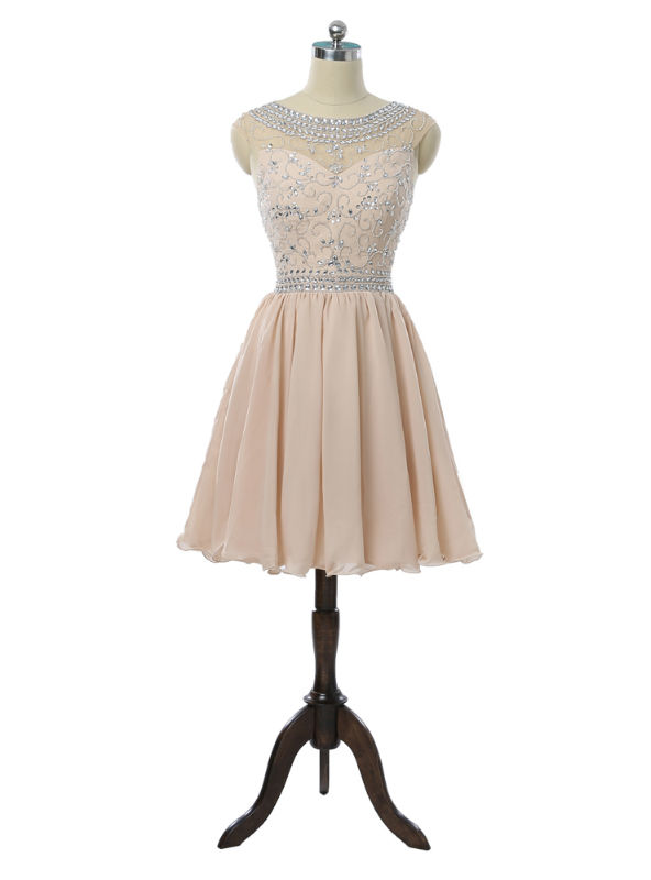 Champagne Homecoming Dresses A-line Cap Sleeves Chiffon