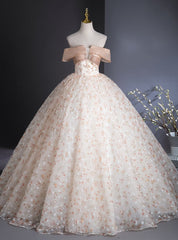 Champagne Print Off the Shoulder Beading Quinceanera Dress