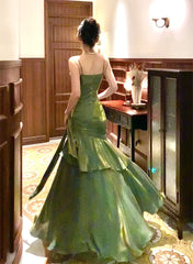 Chic Green Straps Sweetheart Long Formal Dresses, Green Prom Dresses Evening Dresses