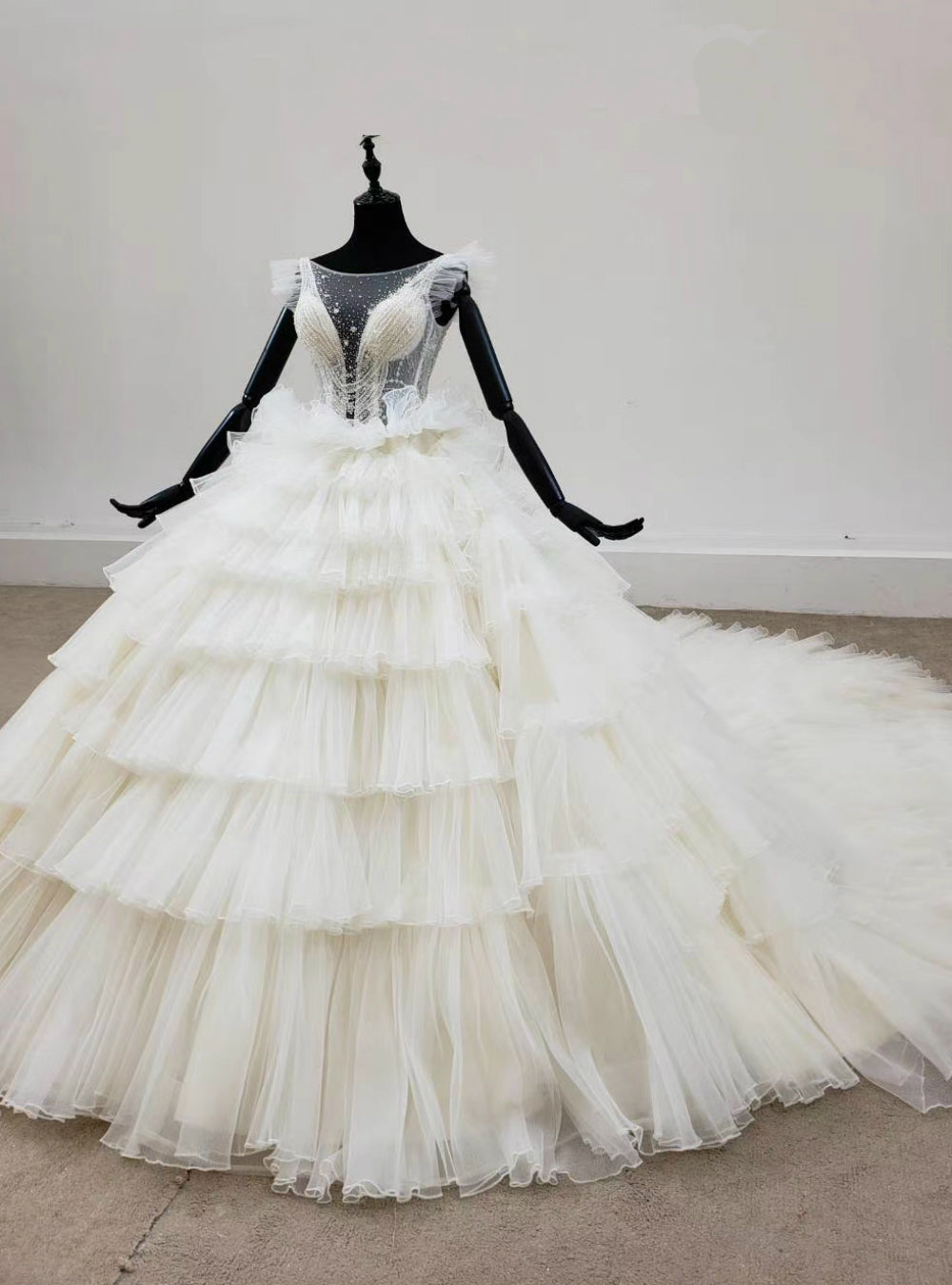 Come In a Wide Variety Of On-Trend Styles, Ivory White Ball Gown Tulle Tiers Beading Bateau Wedding Dress