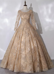 Dark Champagne Tulle Embroidery Long Sleeve Quinceanera Dress