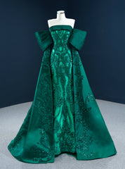 Dark Green Mermaid Satin Sequins Pleats Prom Dress