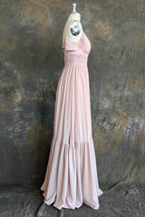 Dusty Rose A-Line Bow Ruffle Sleeveless Chiffon Bridesmaid Dress