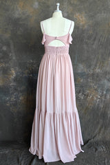 Dusty Rose A-Line Bow Ruffle Sleeveless Chiffon Bridesmaid Dress